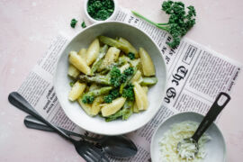 One Pot Pasta mit grünem Spargel, Rezept und Foto von Sonja Sitta von Freiloft.life